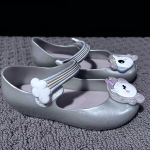 Mini Melissa Gray Unicorn Kids Dress Shoes
